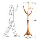 Porte-manteau sur pied en bois d'hévéa forme branche d'arbre avec 8 crochets - 24,5 L x 70,87 H