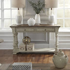 Table de canapé Morgan Creek antique blanc brossé et accents couleur tabac