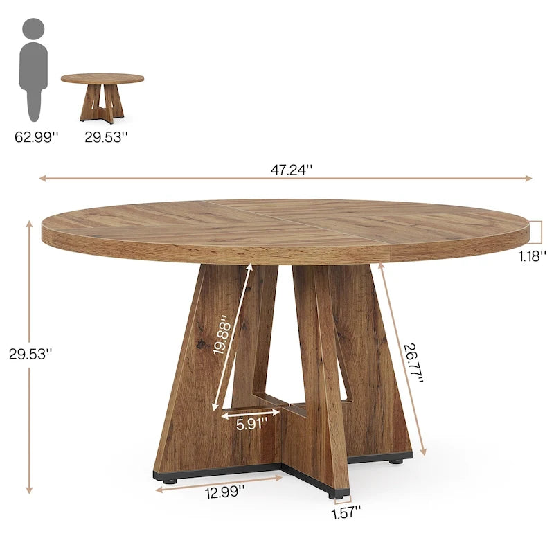 Table de salle à manger ronde de 47 pouces pour 4 personnes, table de ferme en bois pour cuisine, salle à manger et salon