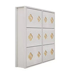 Meuble à chaussures en bois avec 6 tiroirs basculants, étagères réglables, motif floral, poignée en diamant, organisateur de rangement autoportant et mince pour entrée