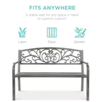 Banc d'extérieur en acier Best Choice Products, mobilier de jardin pour terrasse ou porche avec dossier à motif floral