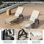 Lot de 2 chaises longues de jardin, transat inclinable réglable sur 5 positions, tissu Textilène, chaise longue de piscine de 193 cm pour terrasse, jardin et bord de piscine