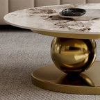 Table basse ovale moderne Pandora 51 avec plateau en pierre frittée brillante, table basse de luxe, pieds en acier inoxydable pour salon
