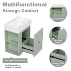 Meuble-lavabo avec évier en céramique, tiroir de rangement en MDF, étagère latérale et poignée dorée