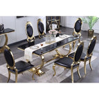 Table à manger de luxe avec piètement circulaire en métal poli - 72 pouces