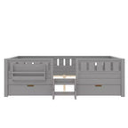 Lit pour tout-petits Bellemave Queen Size avec 14 barrières de sécurité, cadre de lit peu encombrant avec étagères intégrées et 2 tiroirs de rangement sous le lit