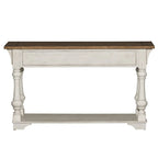 Table de canapé Morgan Creek antique blanc brossé et accents couleur tabac