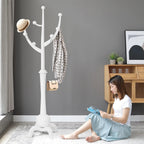 Porte-manteau sur pied en bois d'hévéa forme branche d'arbre avec 8 crochets - 24,5 L x 70,87 H